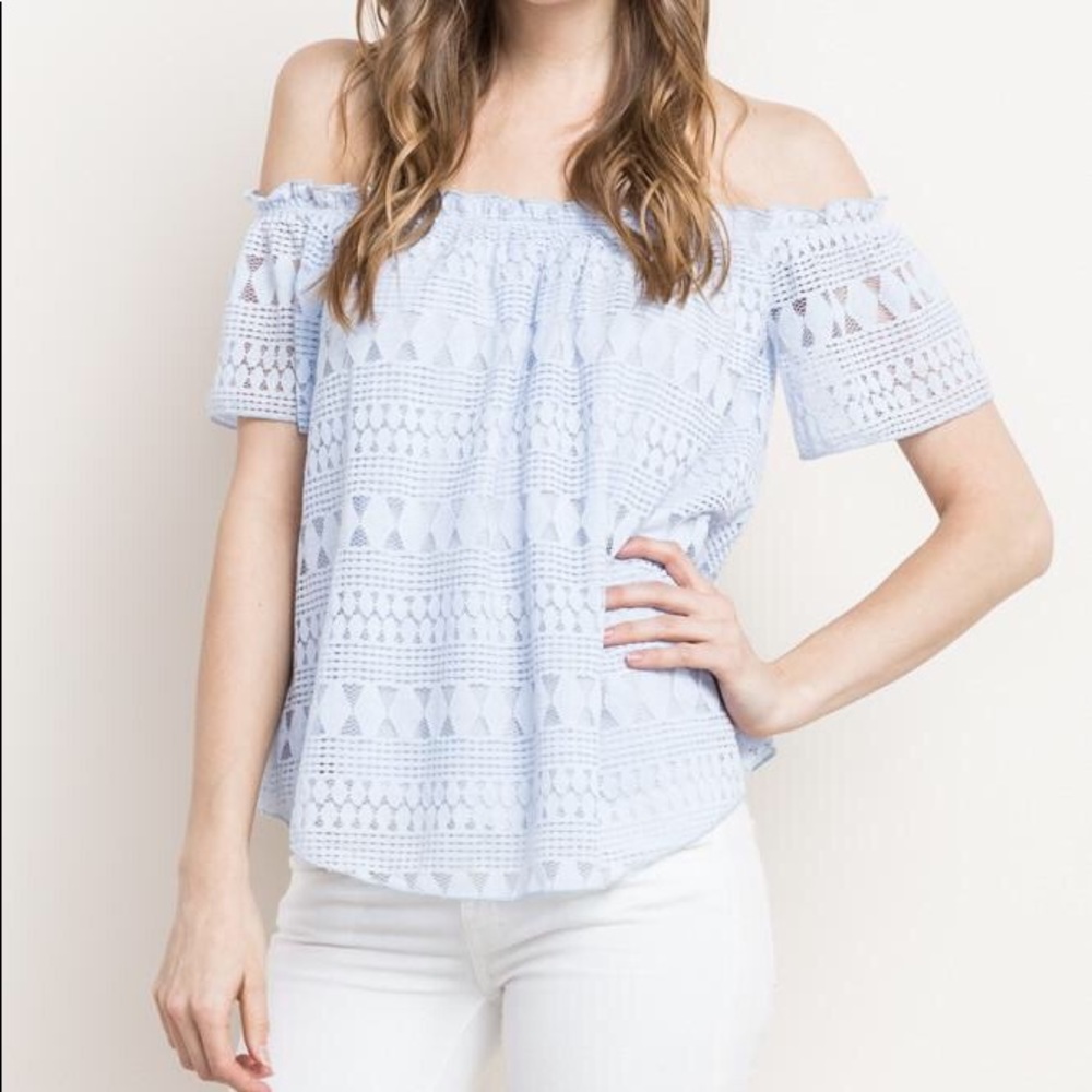 Chambray Lace Off the Shoulder Top